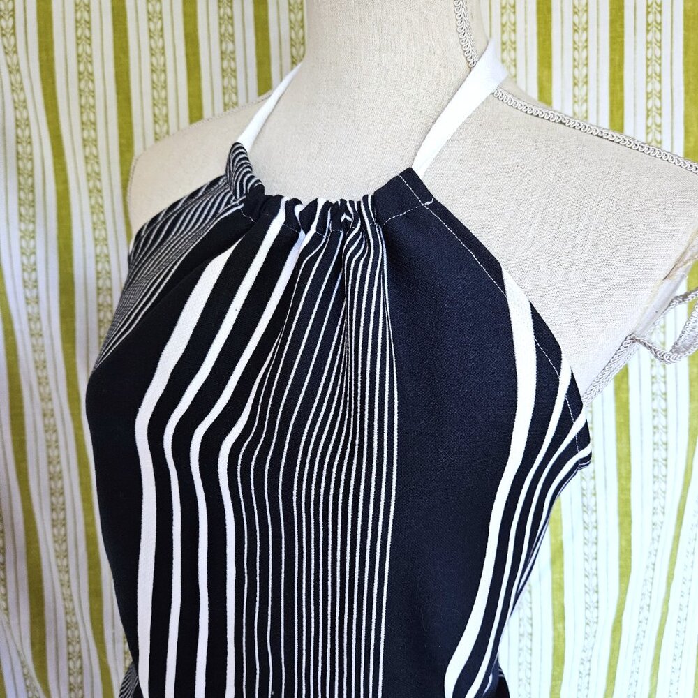 Size M Retro Blue White Striped Halter Top NEW - Picture 5 of 7